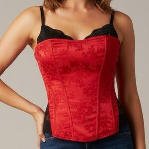 FREDERICKS OF HOLLYWOOD I Corset Red Black Lace Bustier Size 34